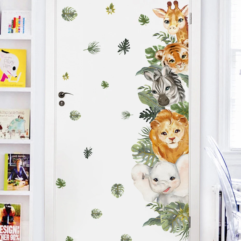 

1PC Cartoon Animals Elephant Lion Friends Wall Stickers Door Stickers Kids Room Decorative Wall Decals Deer Nursery Stickers