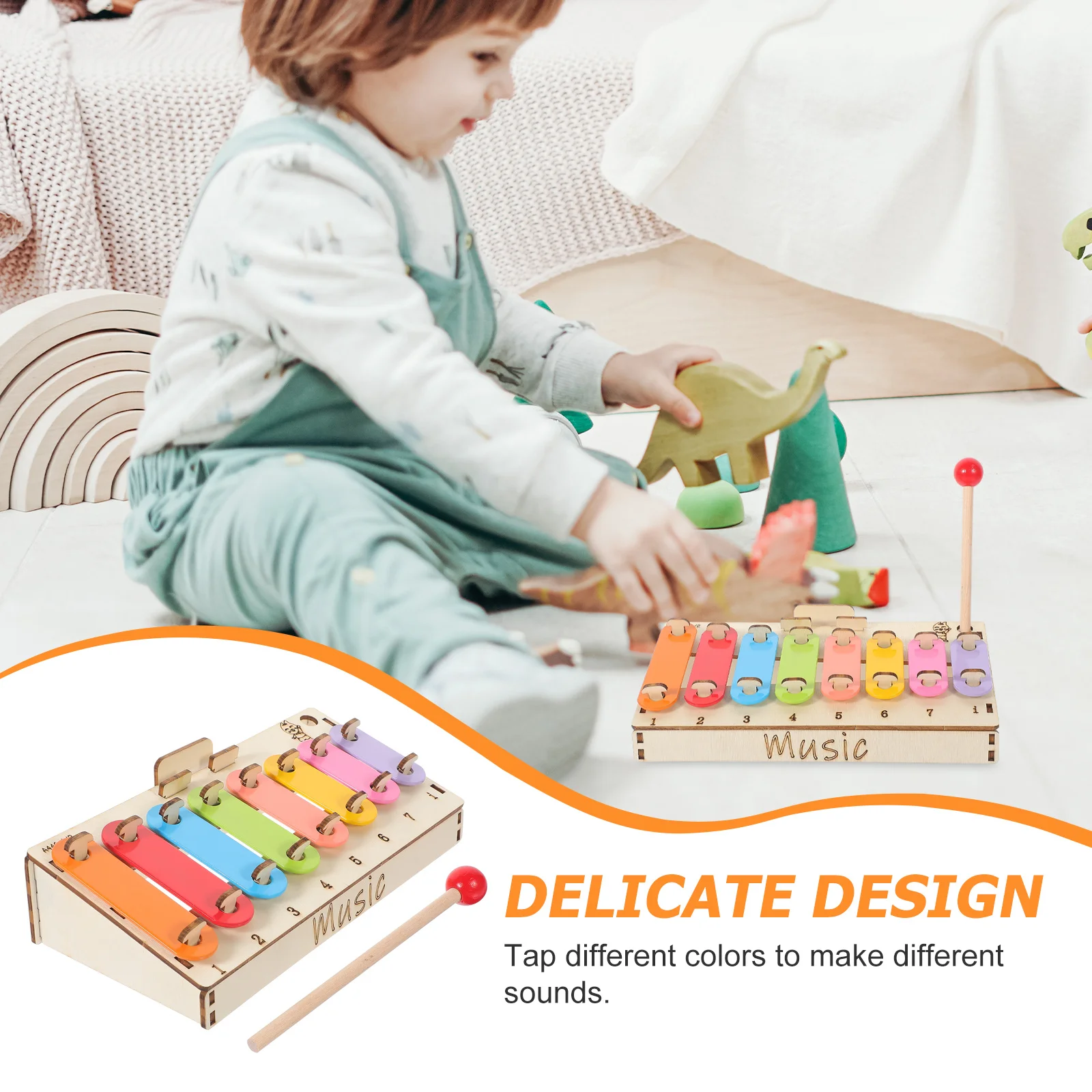 

1Set Eight-Note Wood DIY Assembly Xylophone Educational Science Experiment Kit Creative Music Learning Craft Supplies for Kids