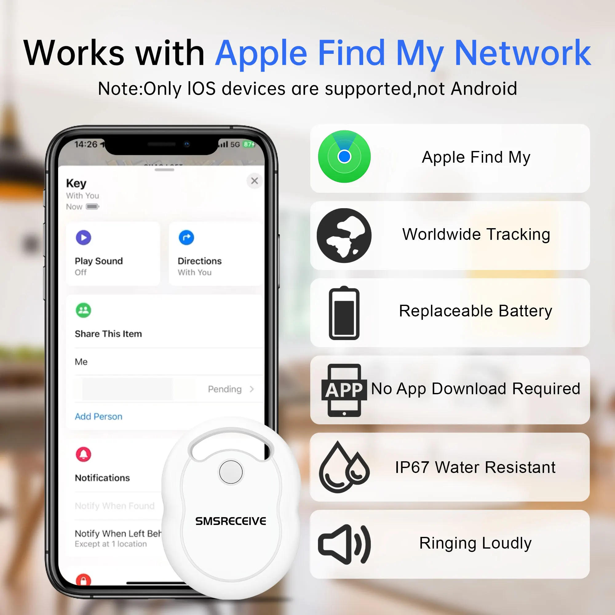 Smart Bluetooth GPS Tracker Tag per Apple iOS System Tag Key Finder borsa/portafoglio anti-perdita Localizzatore funziona con Trova la mia app