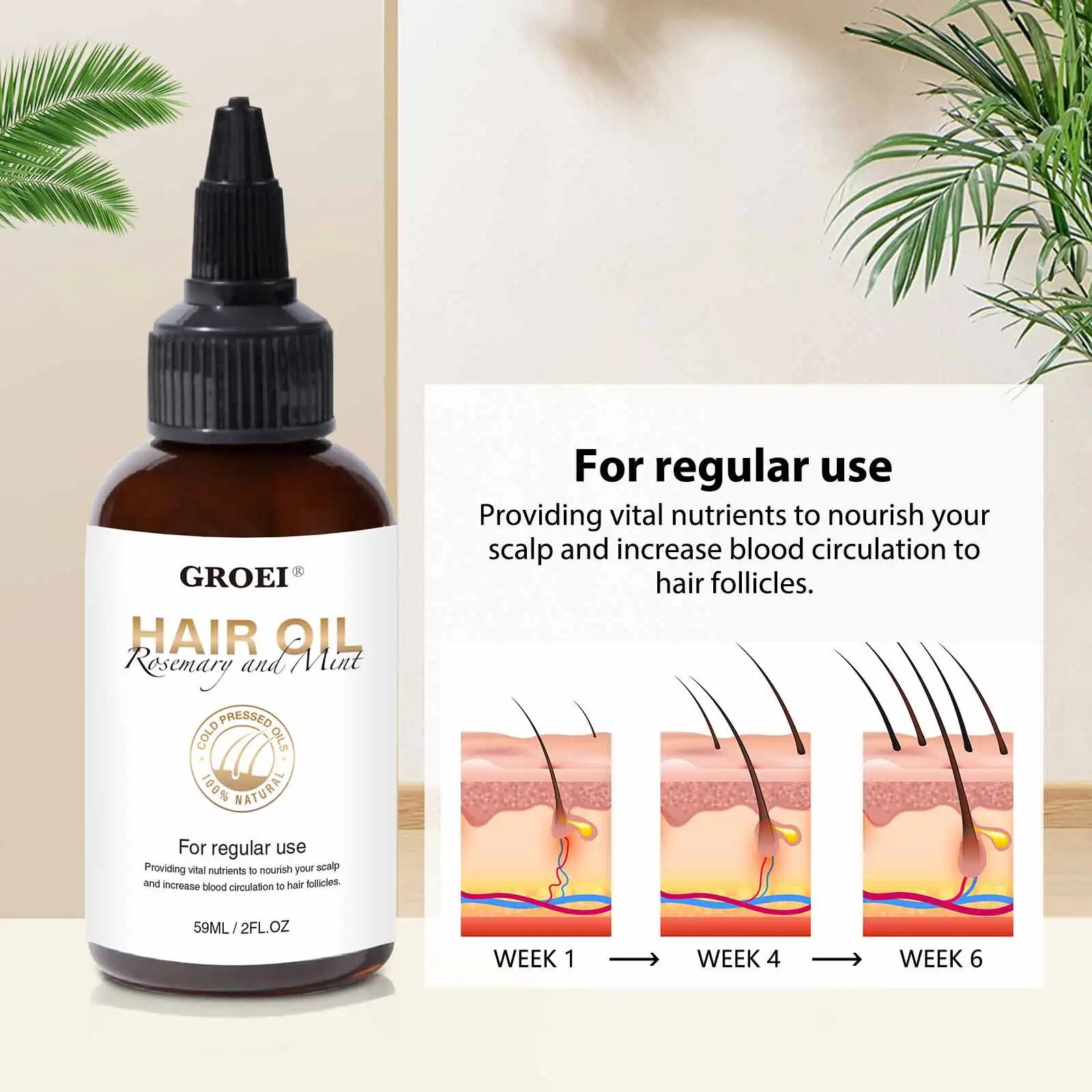 59 ml natürliches Rosmarin-Minze-Haarpflegeöl, revitalisiert und wachsen das Haar, nährt die Kopfhaut, geeignet für alle Haartypen