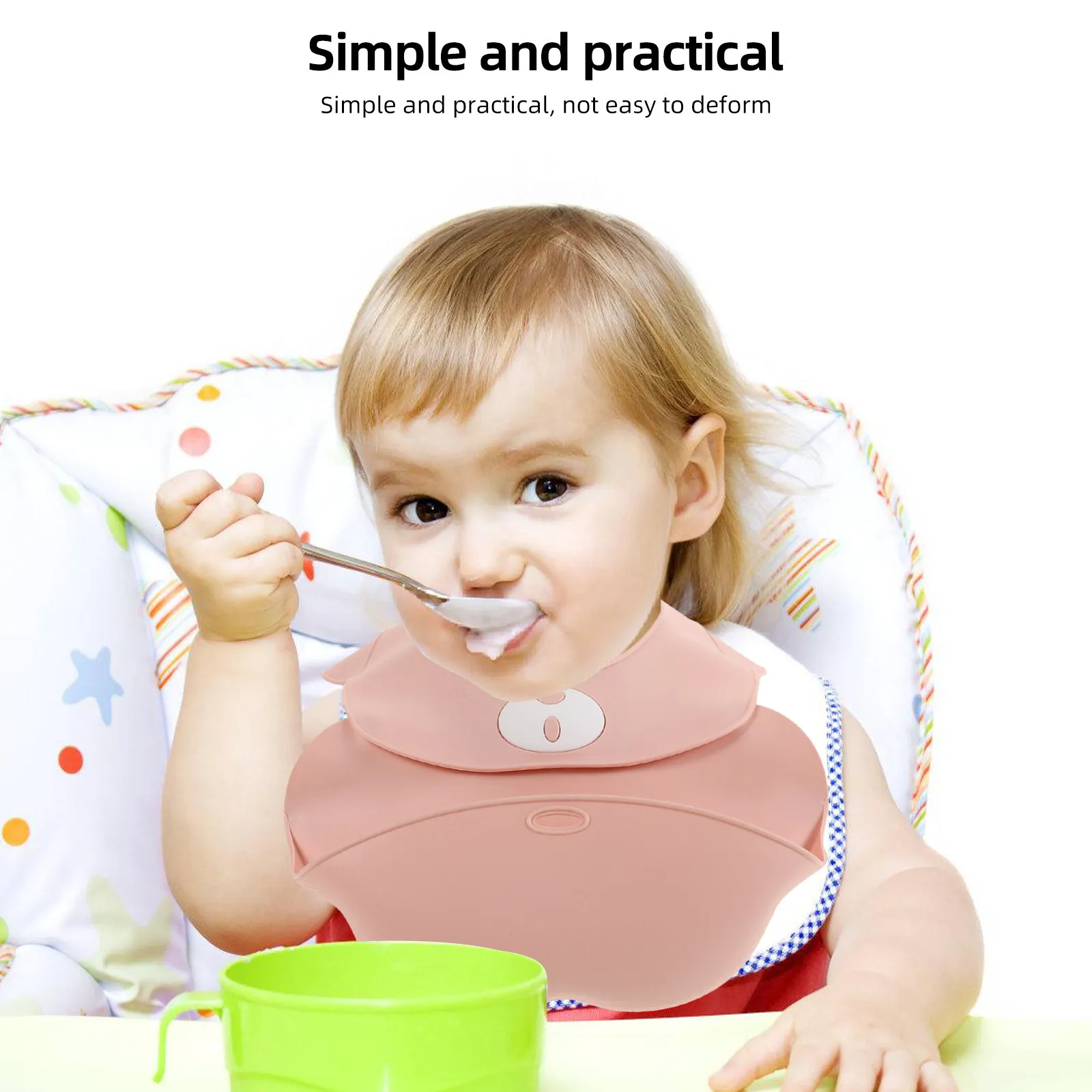 Waterproof Silicone Baby Bib Soft Adjustable Feeding Bib Cute Bear Pattern Drool Protection for Toddlers Boys Girls