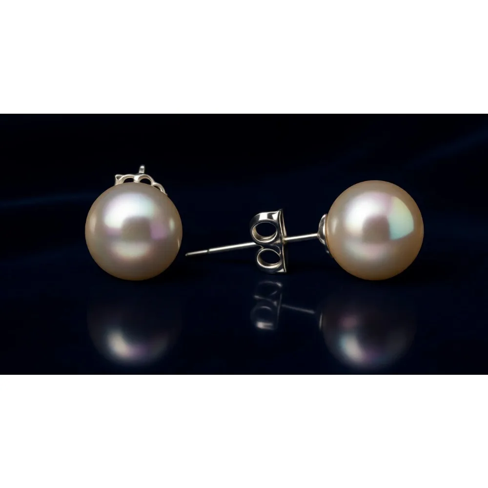 

Серьги из отборного пресноводного культивированного жемчуга класса ААА, круглые, белые, из золота 14 карат, для женщин