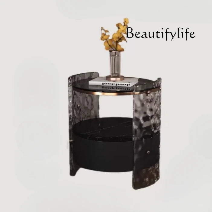 

Italian light luxury solid wood bedside table designer round high-end bedroom storage simple modern locker