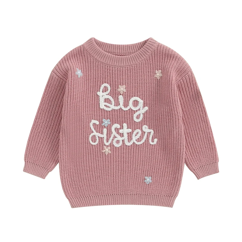 Toddler Infant Baby Girl Knit Sweater Little Sister Matching Outfits Long Sleeve Pullover Big Girl Sister Sweatshirt