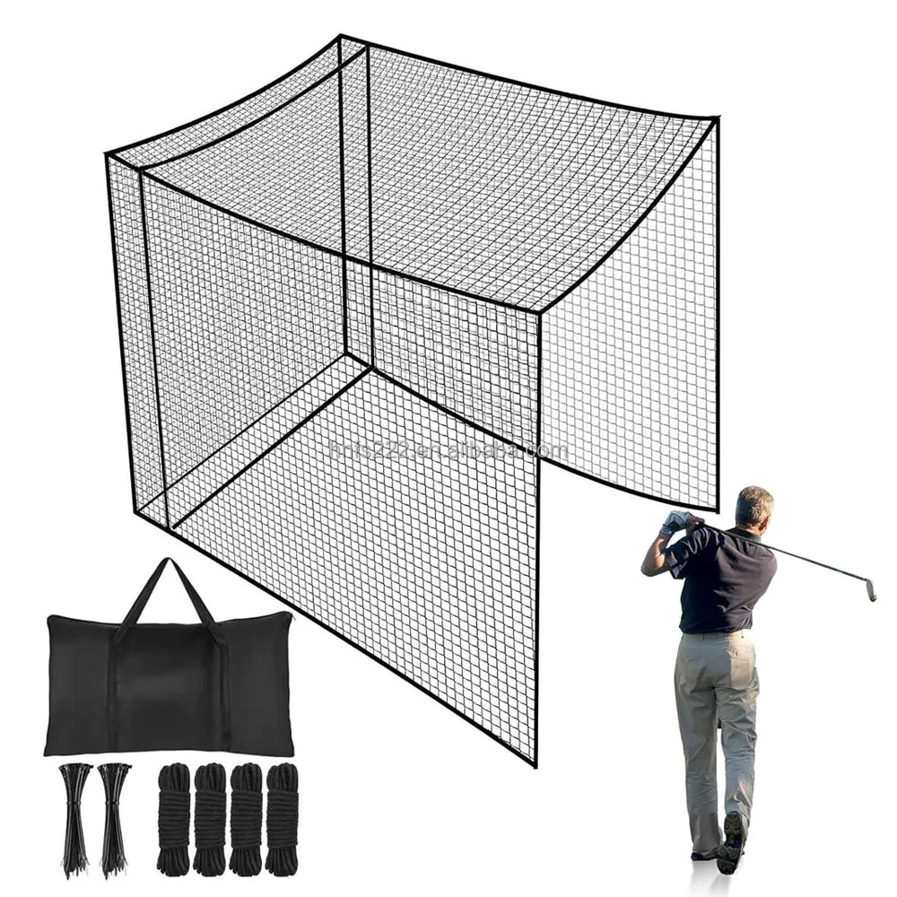 10x10x10 Ft 5-Layer Reinforced Polyester Mesh Golf Practice Net, Indoor/Outdoor Backyard Driving Range, Hitting Net for Training
