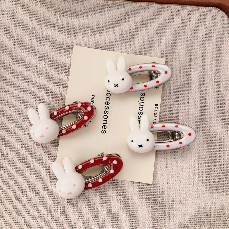 

4PCS Hot Cute Miffy Series Dot Hair Clip Kawaii Cartoon Character Printing Creativity Exquisite Red/White Hair Clip Girls Gift
