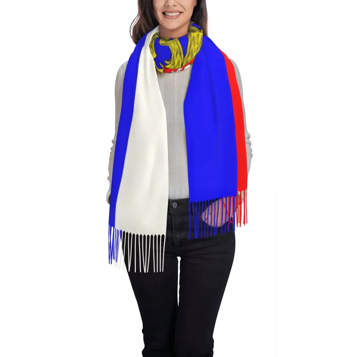 Lady Long Russian Flag Scarves Women Winter Soft Warm Tassel Shawl Wrap Coat  Arms  Russia Scarf