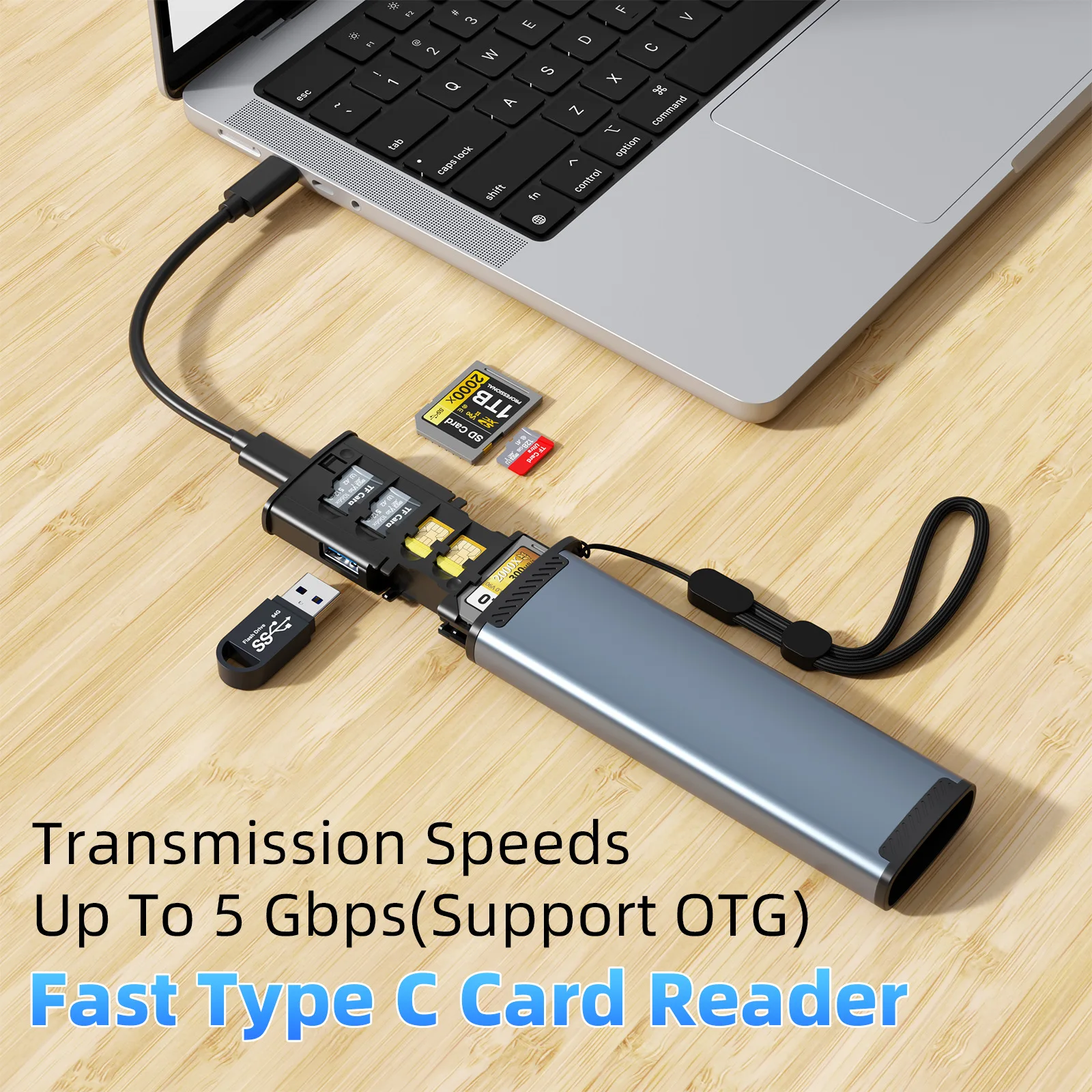 High-Speed 13in1 Multi Card Reader Aluminum Alloy Portable Storage SD/TF3.0 Type-C for Data Transfer