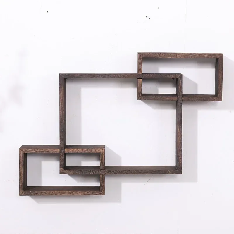 

Chinese Bogu Rack Wall Solid Wood Mounted Tea Rack Bookshelf Hanging Hanging Lattice Shelf Home Decorations