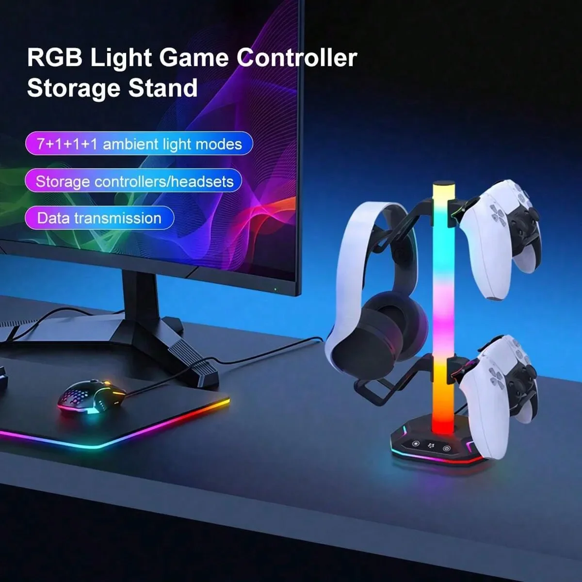 

RGB Gaming Headset Stand With USB-C, 10 Light Modes, Non-Slip Rubber Base - Perfect Desktop Accessory, Ideal Gift For Gamers