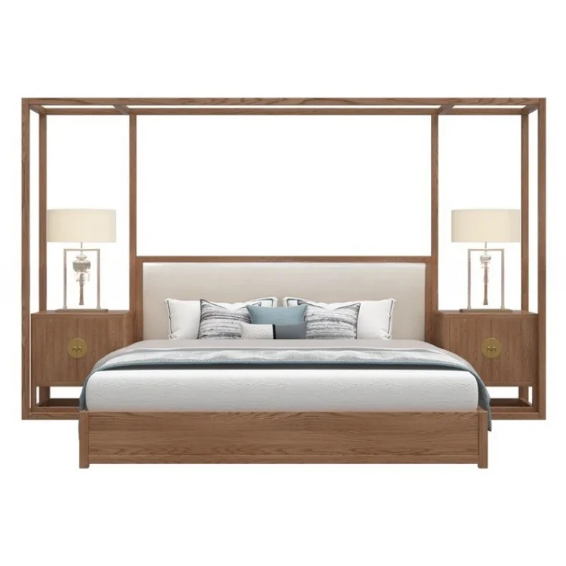 

Modern simple solid wood shelf be d hom estay m odel ro om villa ma ster bed room pillar ed four pi llar