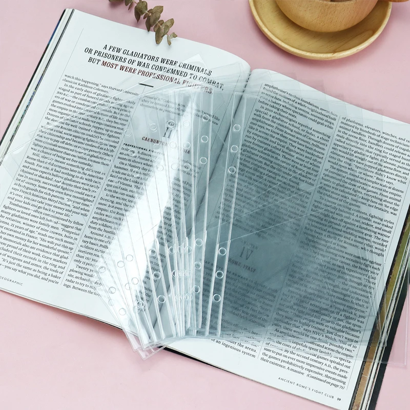 10Pcs A5 Transparent PVC Lose Blatt Lagerung Halter Binder Ringe Notebook 6 Loch Halb Beutel Einsatz Seiten Produkt Einreichung taschen