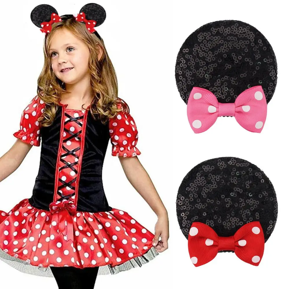 Sequin Mickey Mouse Ears Hair Clips Glitter Hair Bows Cute Minnie Barrettes for Women Girls Halloween Christmas Hair Accessories