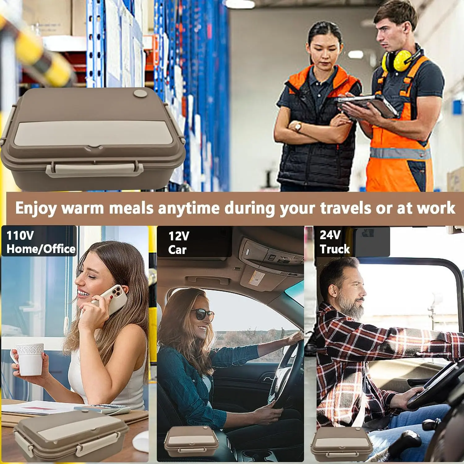 Heated Lunch Box, Electric Portable 12/24V Lunchbox for Car/Office with Fork & Spoon