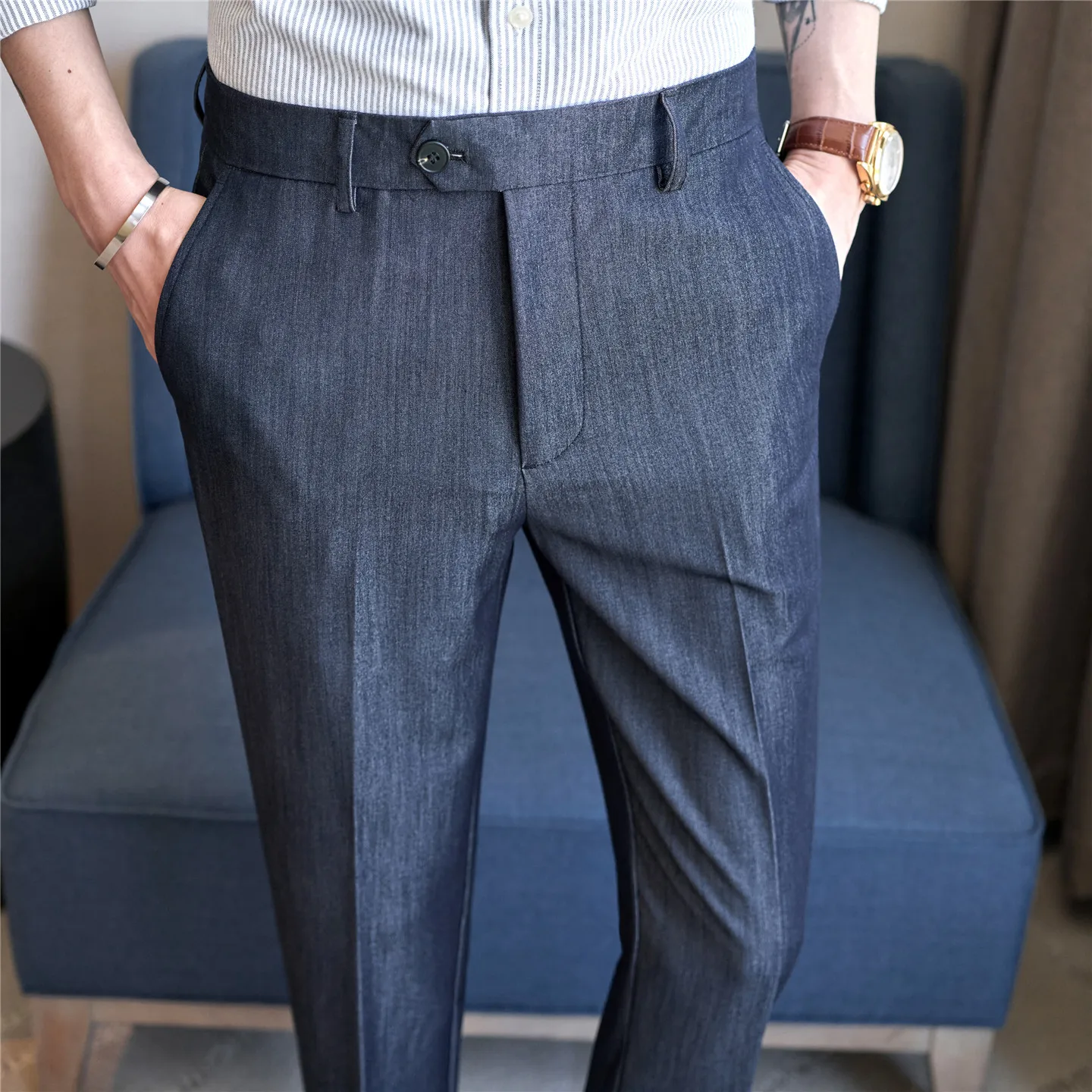 

Spring Summer Elastic Waisted Jeans Men High-quality Slim Fit Business Office Social Pants Versatile Casual Trousers 2025