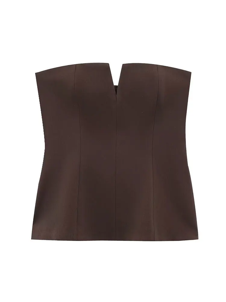 HH Fashion Womens Backless Sleeveless Elegant Party Top Small V Notch Cut Casual Summer Beach Vacation Solid Strapless Tube Top