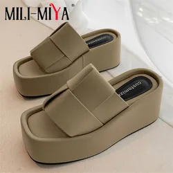 MILI-MIYA New Arrival Weave Splicing Women Stretch Cloth Sandals Round Toe Slip On Platform Comfortable Wedges Big Size 34-40