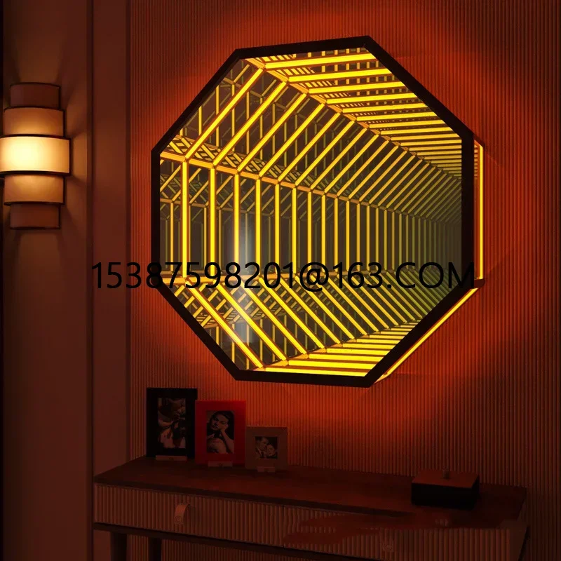 Multi layer magic mirror 3D luminous octagonal LED infinite mirror tunnel home decoration Nordic style wall lamp