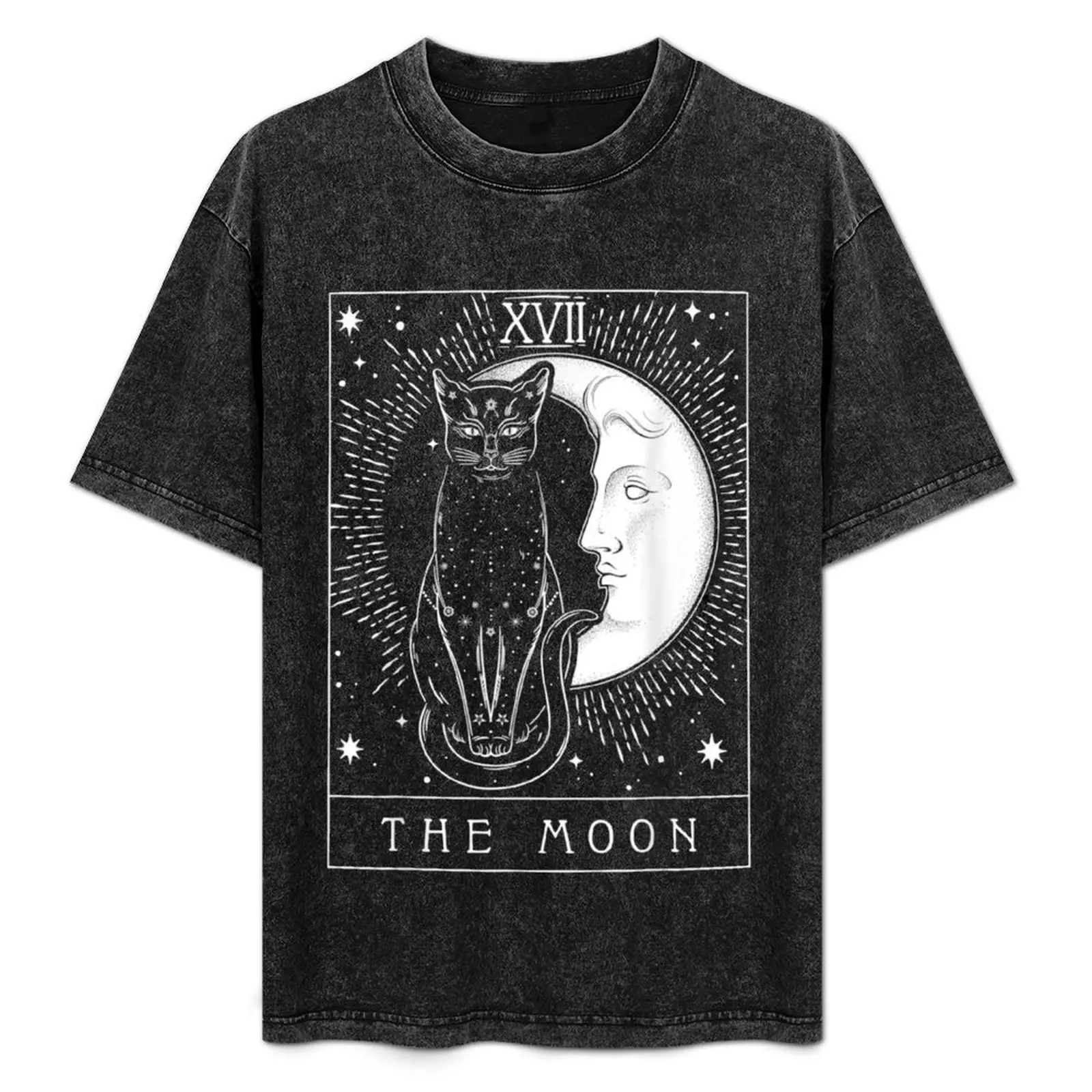 

Tarot Card Crescent Moon And Cat Graphic T-Shirt Modern Print Casual T-Shirt