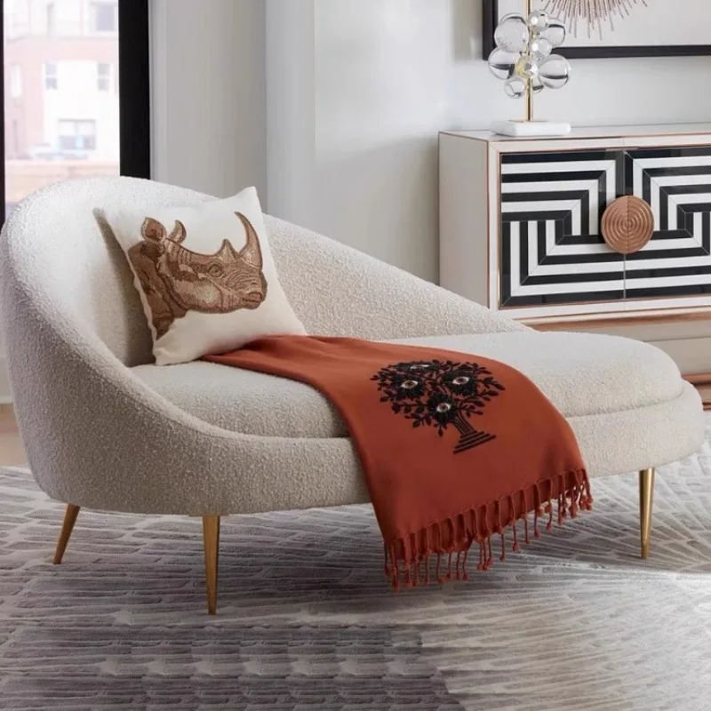 Small Apartment Living Room Concubine Chair Lazy Chair Recliner Lamb Wool Oval Beauty Couch Balcony Sofa