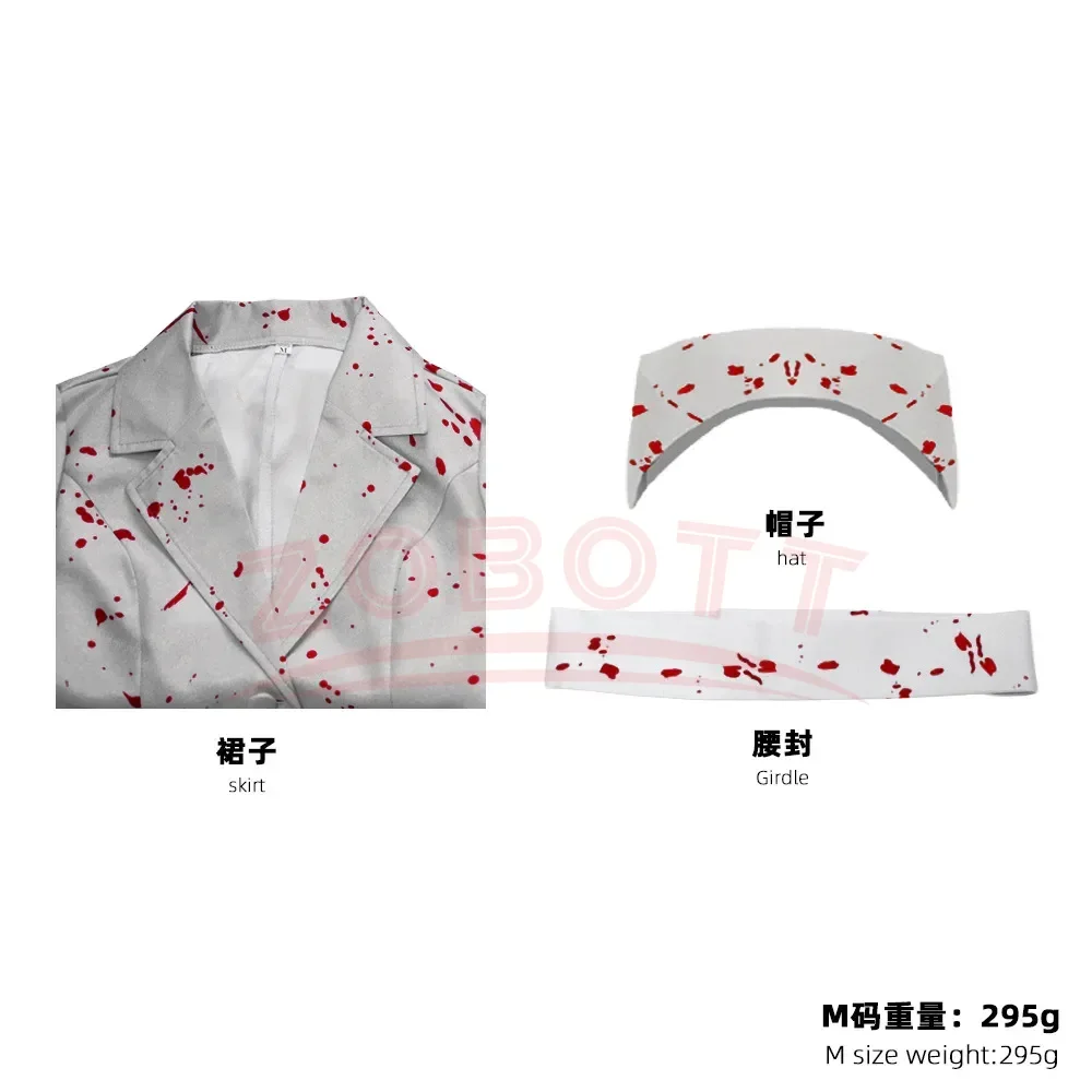 Film Silent Hill Cosplay Kostuum Verpleegster Witte Bloedgekleurde riem en hoed Uniform Fancy Halloween Carnaval Feestjurk voor Vrouw