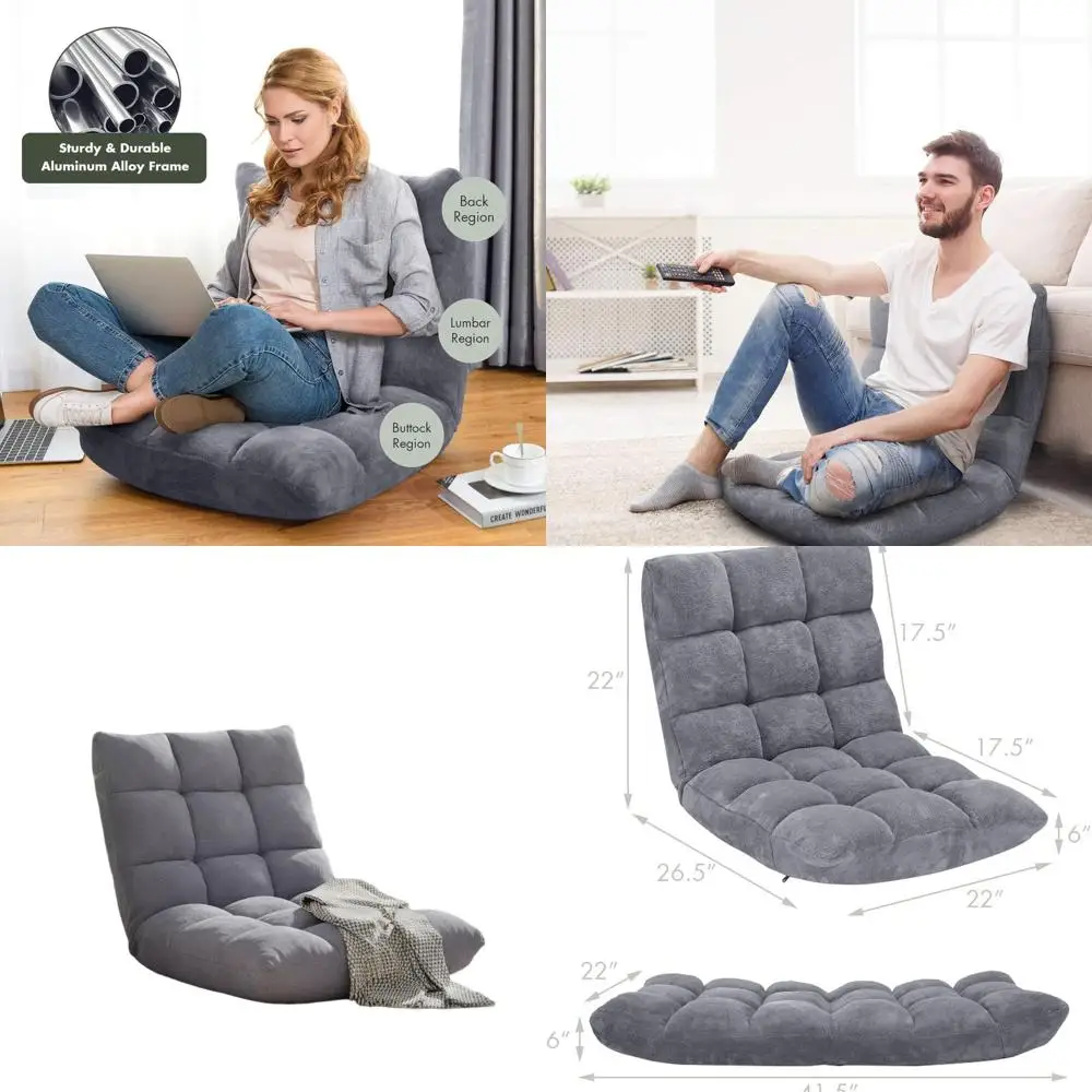 

14-Position Adjustable Padded Lazy Recliner Chair with Comfortable Back Support and Skin-Friendly Cover, Ideal for Reading, Gami