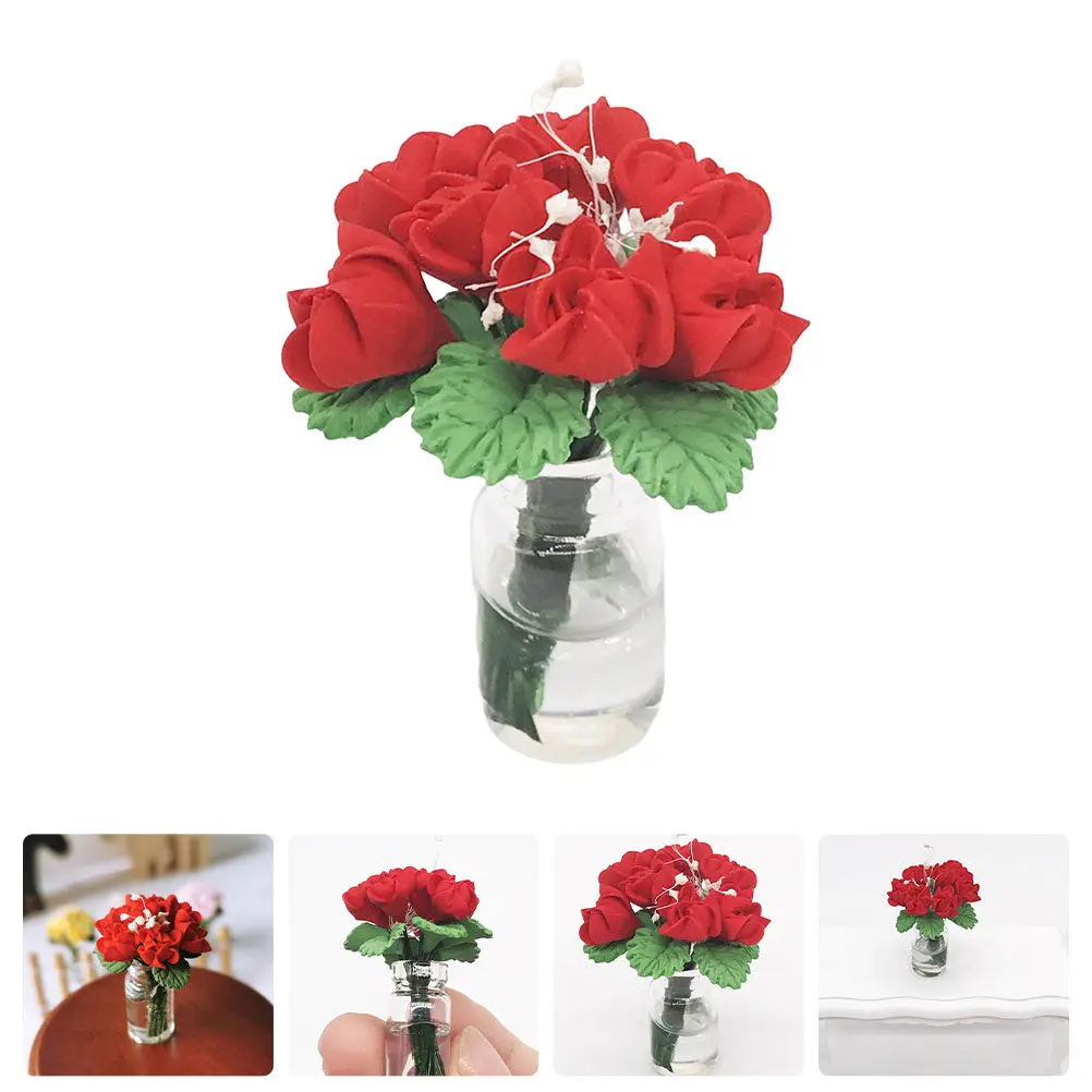 

Delicate Miniature Rose in Pot for Dollhouse Mini House Interiors Tiny Floral Decor Craft Supply Home Office Desk