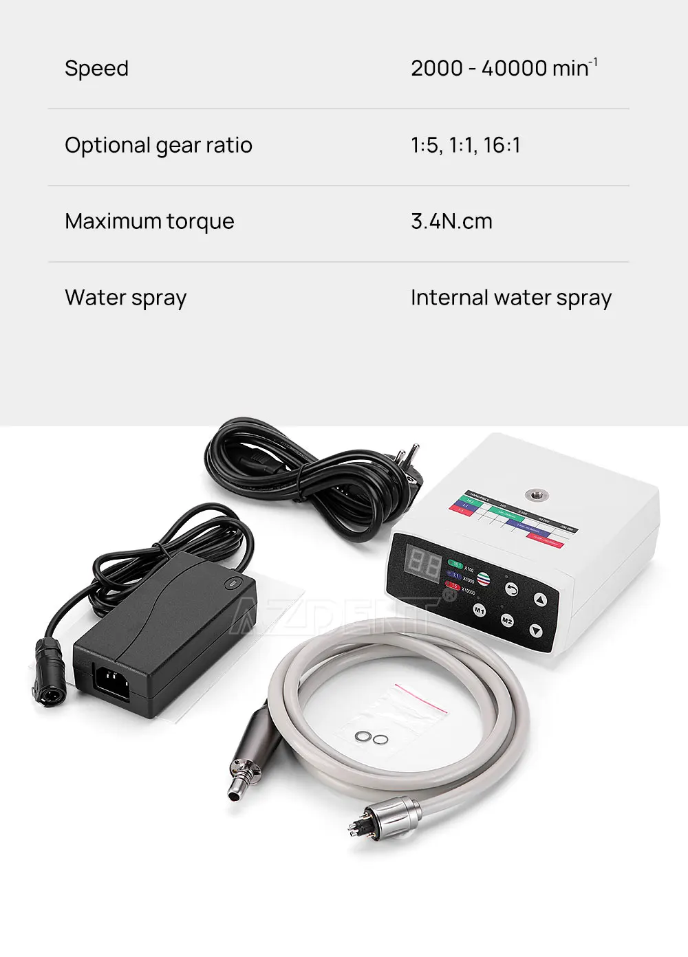 AZDENT Dental Elektrischer Mikromotor mit LED-Faseroptik, bürstenlos, interner Spray, passend für 1:1, 1:5, 16:1 Niedriggeschwindigkeits-Handstücke, klinisch – Detail 6