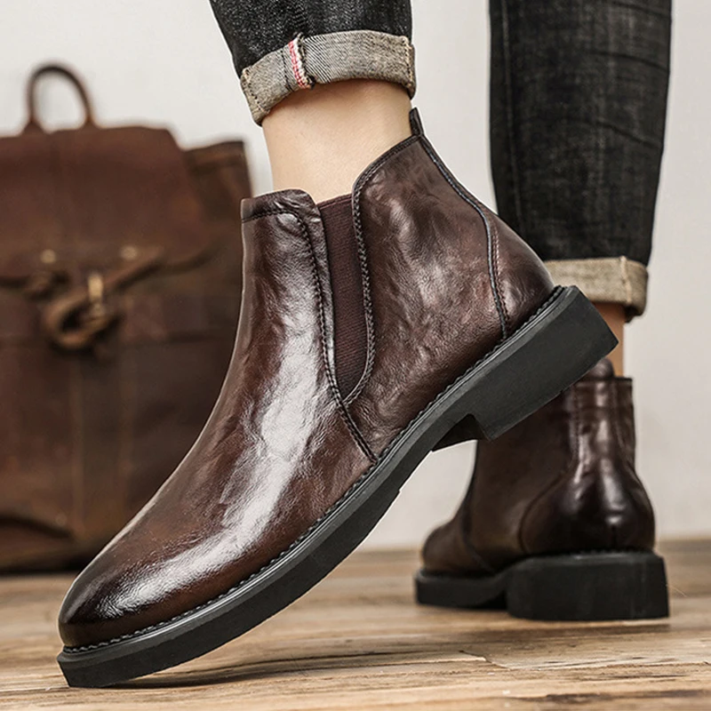 

Осень 2023, ранняя зимняя обувь из натуральной кожи, мужские ботинки челси, модная брендовая мужская обувь из коровьей кожи в британском стиле D561