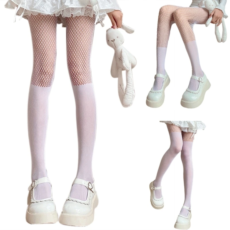 Women Contrast Patchwork Sexy Fishnet Pantyhose Faux Over Knee High Socks Basic Bottoming Leggings Mesh Tights Stockings