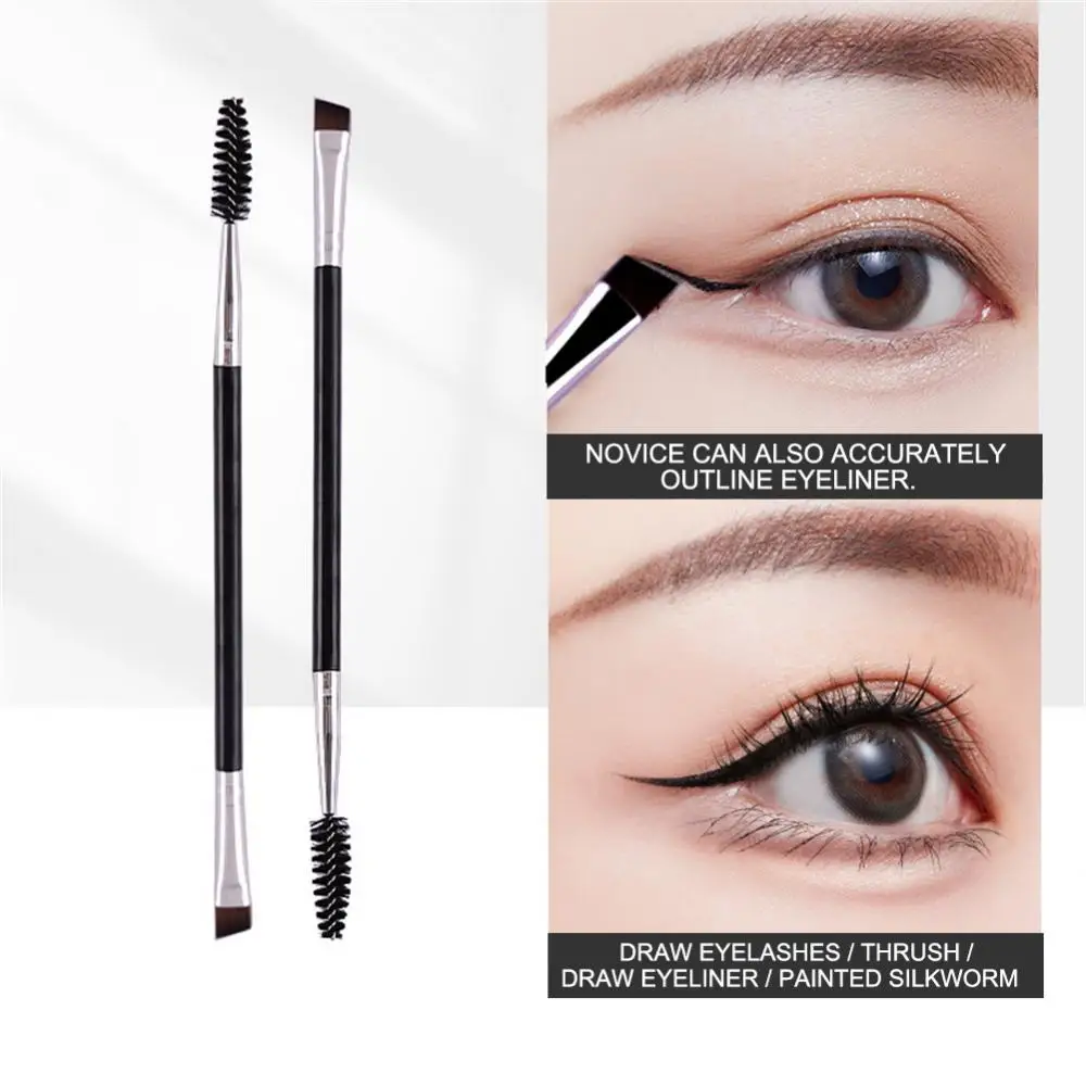 100 Pcs Black Professional Double Head Eyebrow Eyelash Makeup Brush Fine Hair Wholesale Slanted Eyebrow Brush Makeup Tool