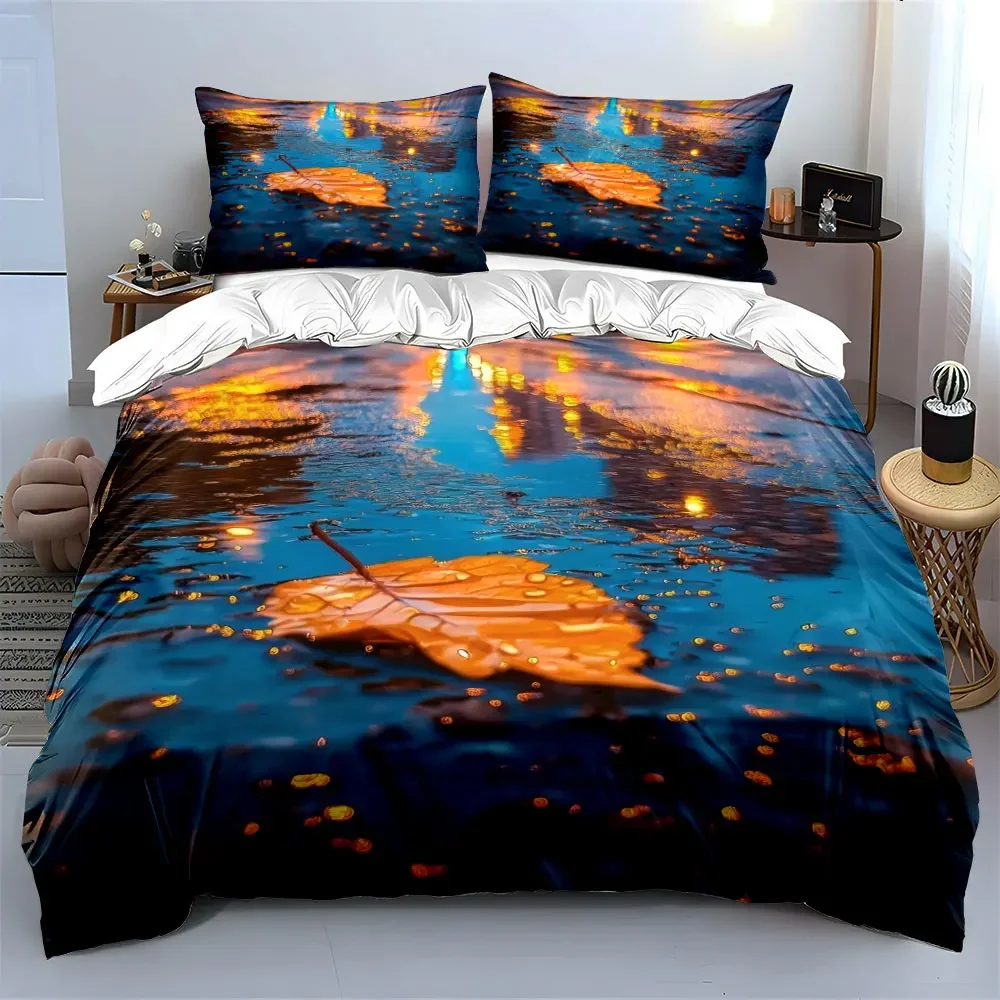 Autumn Leaf Reflection Decoration Set Bedding Set with 1 Duvet Cover 2 Pillowcases Single Double King Queen, Gift