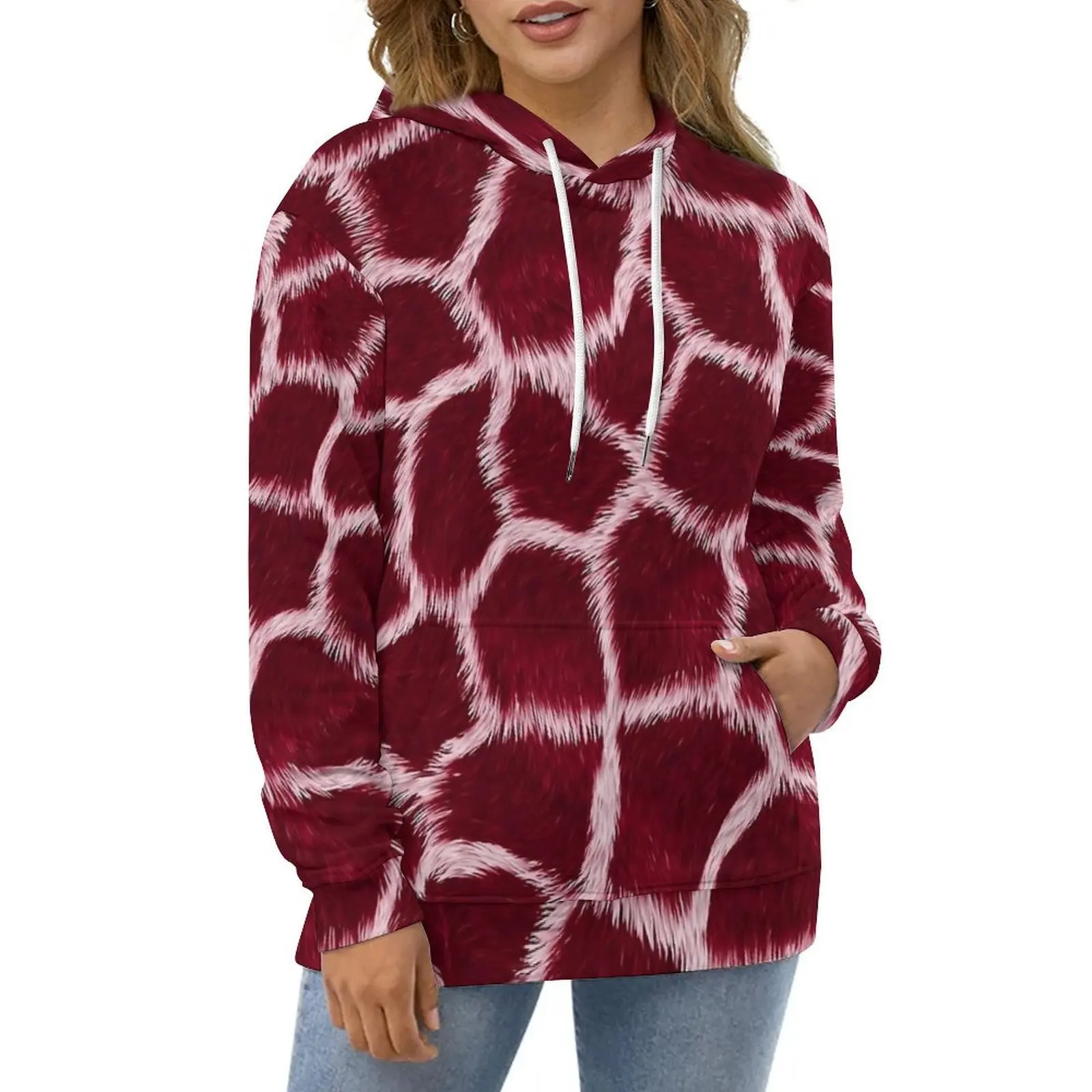 Giraffe Print Casual Hoodies Animal Y2k Hoodie Female Long Sleeve Hip Hop Design Loose Oversized Top