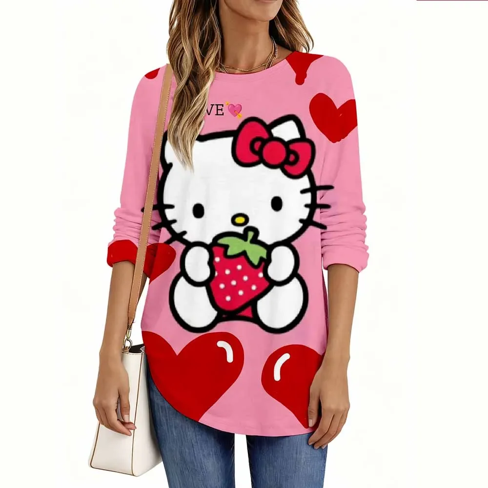 

2025 Spring and autumn new fashion women's O-neck long sleeve Hello Kitty print elegant Comfortable casual loose long sleeve