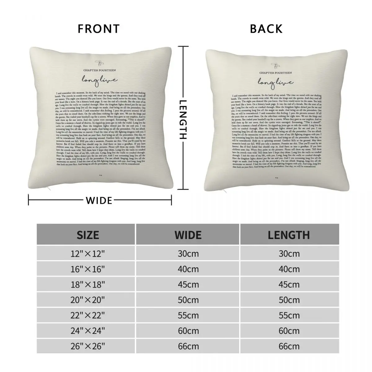 Long Live Lyrics Square Pillowcase Polyester Linen Velvet Pattern Zip Decorative Bed Cushion Cover 18