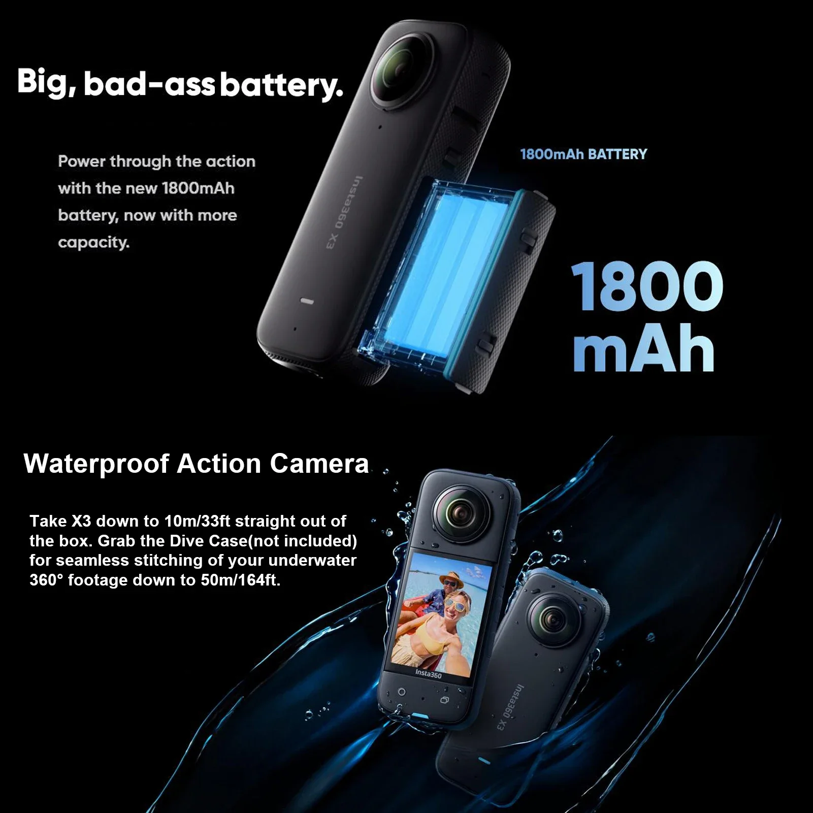 Newest Insta 360 X3 5.7K Video Active HDR Mode 10M Waterproof Sports Action Camera With Selfie Sticker