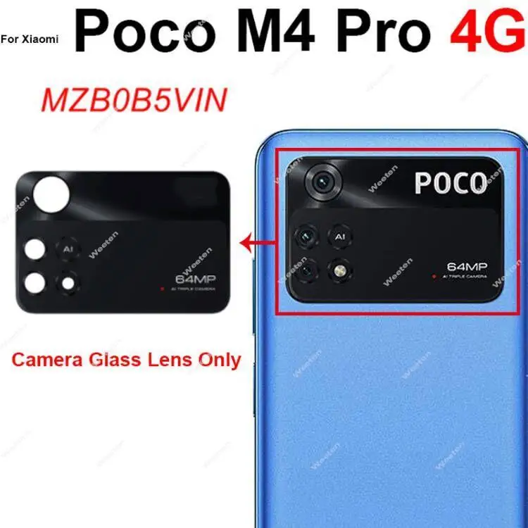 For Xiaomi Pocophone Poco M4 Pro 4G 5G Rear Camera Glass Lens Cover Back Camera Glass Lens and Frame with Sticker Tape Parts