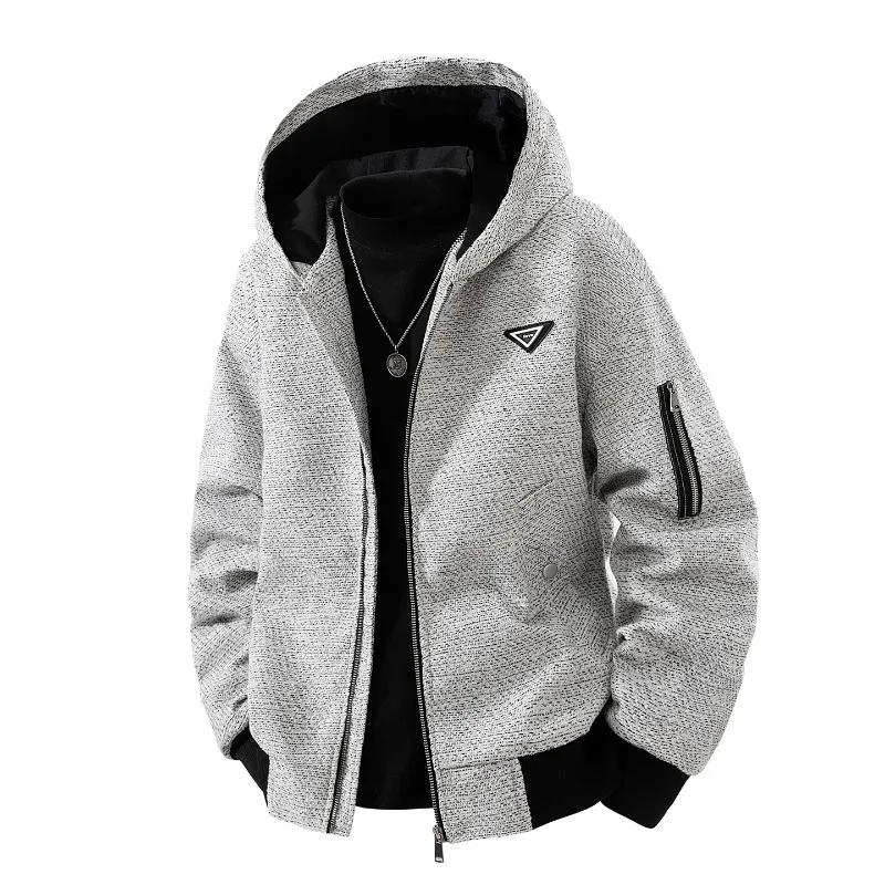 American loose sports autumn and winter jacket men's hip-hop hooded tooling jacket less street zipper cardigan sweater