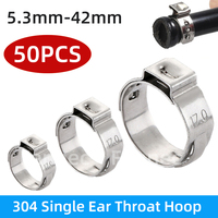 304 Single Ear Hose Clamp Stainless Steel 50 PCS 5.3-42mm Assortment Kit Ear Pipe Clips for Sealing Kinds of Hose