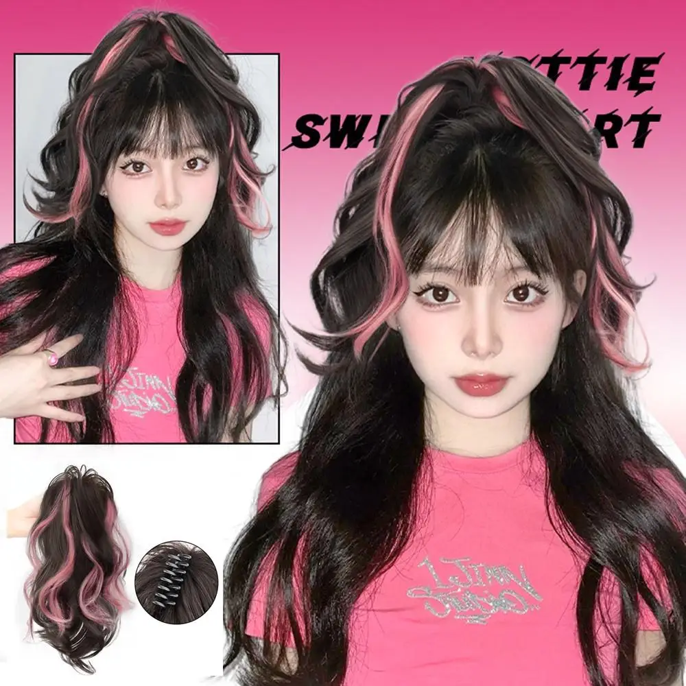 

38CM Ponytail Wigs Long Curly Highlight Dyeing Hair Extensions Synthetic Pony Tail Hairpiece Claw Clip for Women