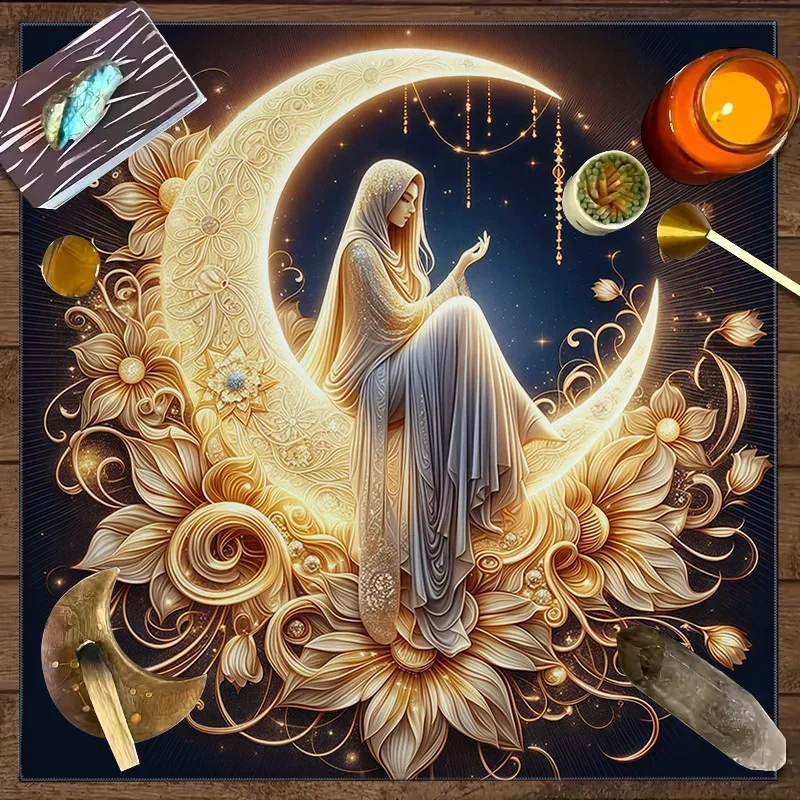 50/75cm Goddess of the Moon Flower Tarot Card Tablecloth Spiritual Healing Altar Cloth Magic Ceremony Divination Table Mat