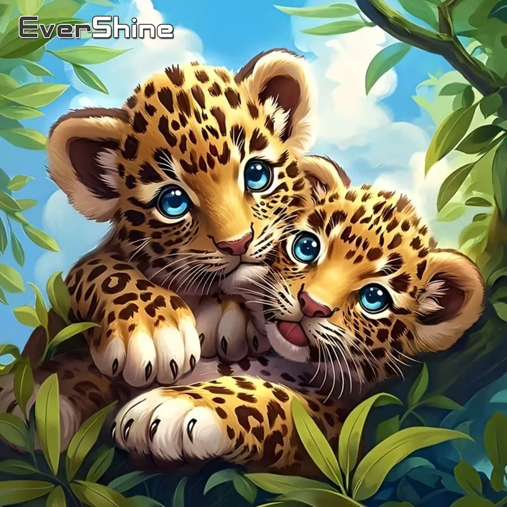 

EverShine 5D DIY Diamond Mosaic Leopard Animal Craft Kit Full Square Round Diamond Painting Cartoon Embroidery Holiday Gifts