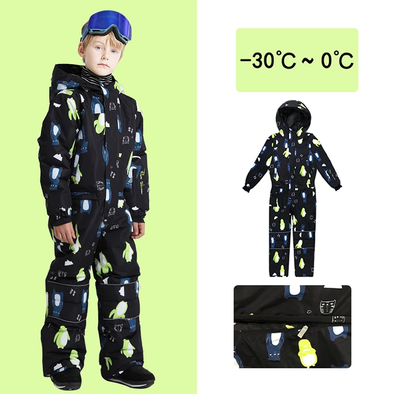 Children's Winter Ski Snowboard Suits Kids Snow Jumpsuits Warm Boys One Piece Outfit Waterproof Windproof Ski Overalls for Girls