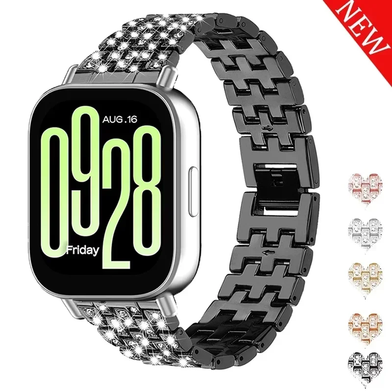 Stainless Steel With Diamond Watchbands For Redmi Watch 5 Lite 22mm Women Strap For Redmi Watch 5 Active Bracelet Metal Correa