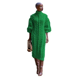 Dresses for Women Autumn Winter 2023 African 3/4 Sleeve Polyester Yellow Green Black Maxi Dress Dashiki African Clothes