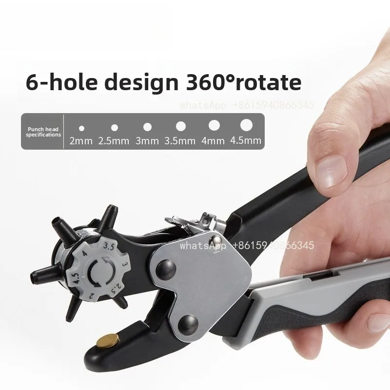 Heavy Duty Labor-saving Hole Punch Pliers, 6-Size Revolving Leather Belt Puncher for Watch Band, Strap, Household Use