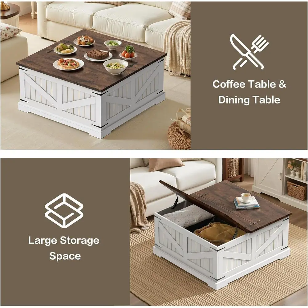 Table basse de rangement carrée 32 avec double couvercle et base en arc pour le salon