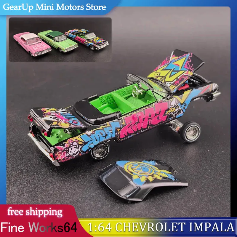 

Fine Works 1:64 Chevrolet Impala Lowrider West Coast Style with Opening Hood Trunk Hardtop New Livery Toy Lowrider Culture Fans