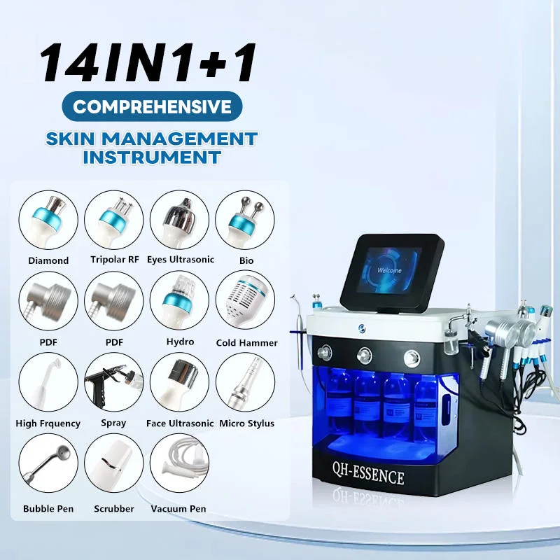 

New 14 In 1 Hydra Beauty Machine Hydro Oxygen Facial Dermabrasion Water Peeling Skin Tightening H2O2 Small Bubble Spa Machine