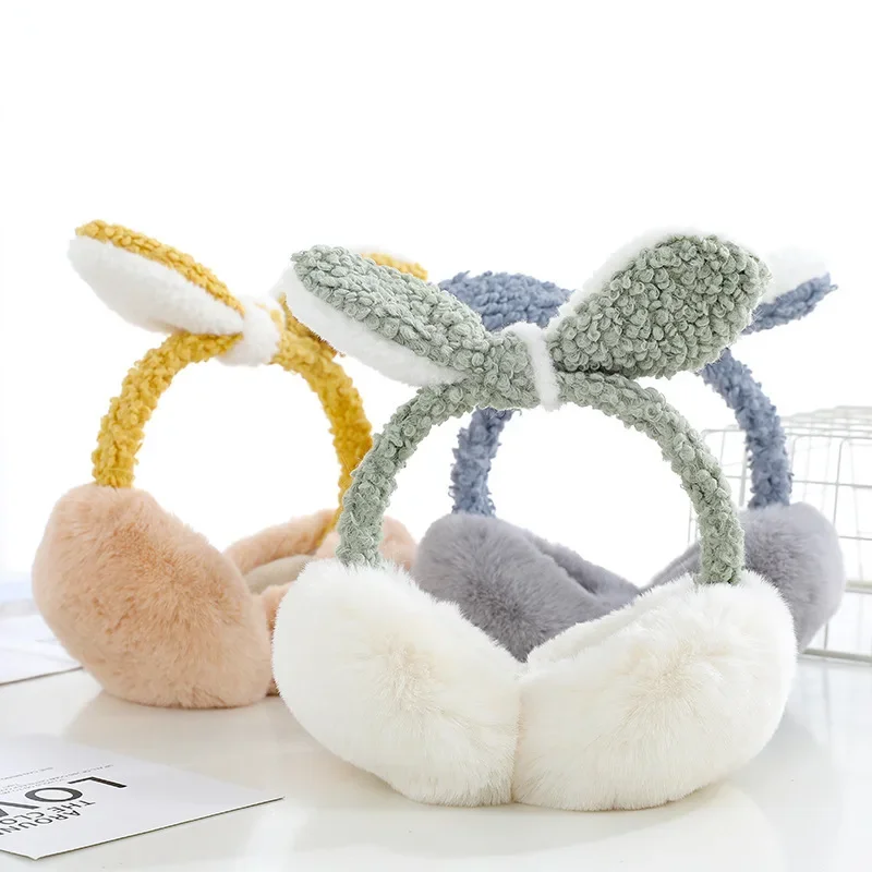 Earmuff de pele de coelho falso para homens e mulheres, bonito Earmuff fofo, tamanho grande, pele falsa, pom pom pom pom, quente, protetor de orelha, inverno